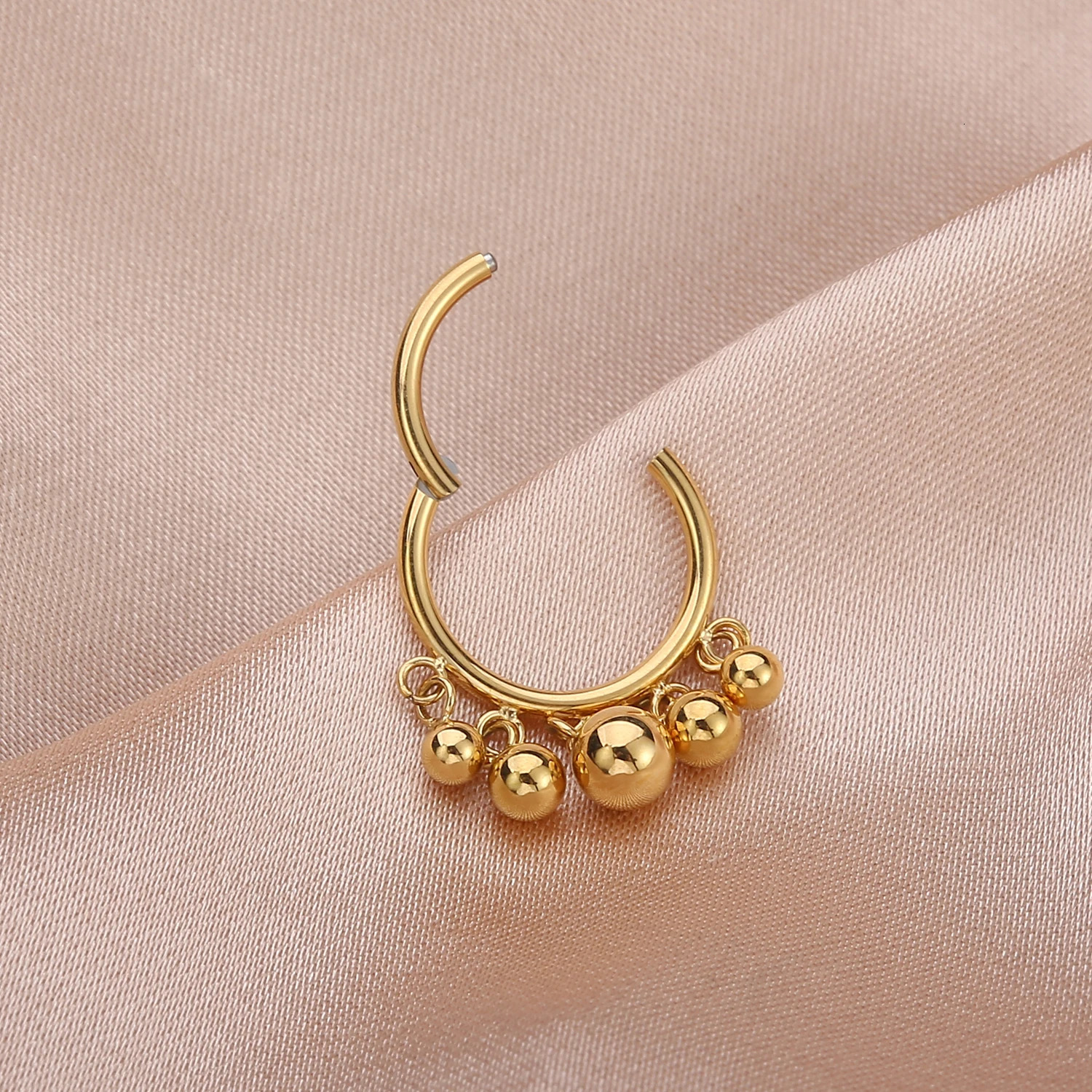 16G Septum Clicker Nose Rings Stainless Steel Hinged Beads Dangle Daith Helix Cartilage Earrings Piercing Jewelry 250605