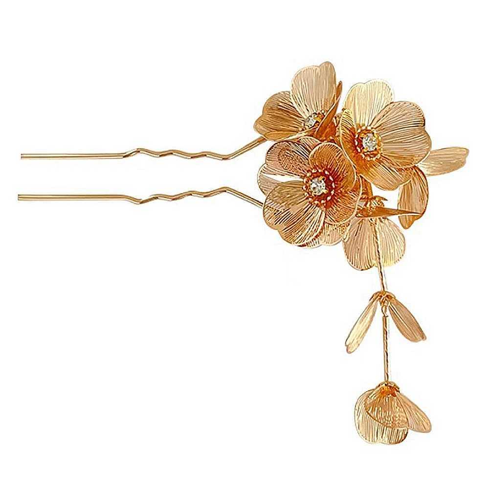 1 Pcs Golden Silvery Hollow Flower Long Tassel Hairpin Hair Fork Chinese Bridal Wedding Charm Headwear Jewelry Accessories Z250605