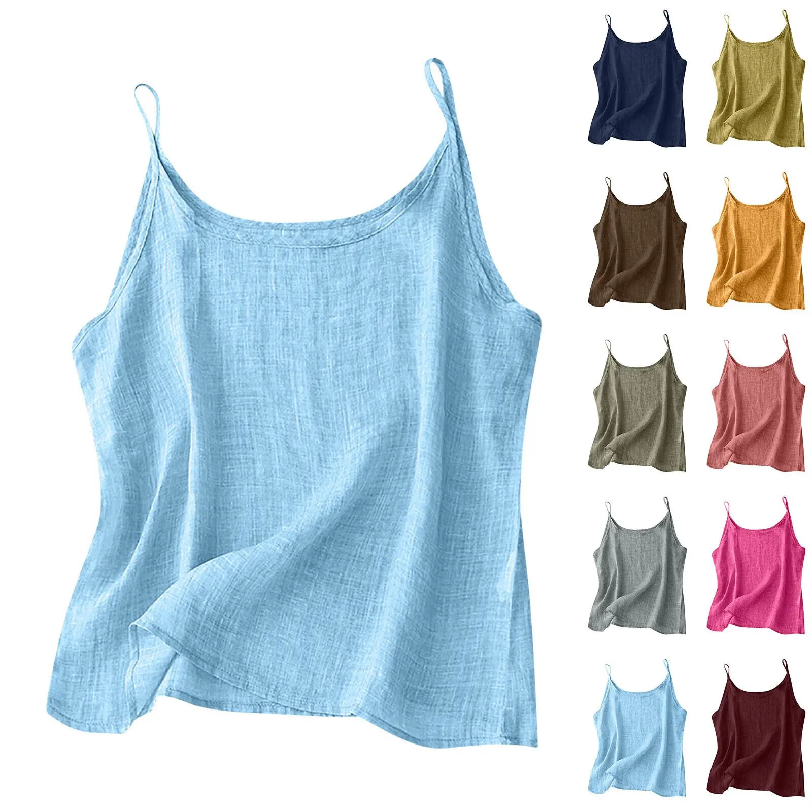 Vintage cotton and linen small camisole female summer thin bottoming vest loose thin cotton linen inner tops 250605