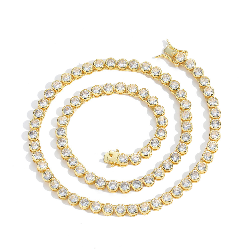 New In 3mm 4mm 5mm Round Sparkly Diamond Tennis Necklace Bracelet Jewelry Set Hip Hop Accessory Collarbone Chain Choker Inclusive Bling CZ StonesPulse