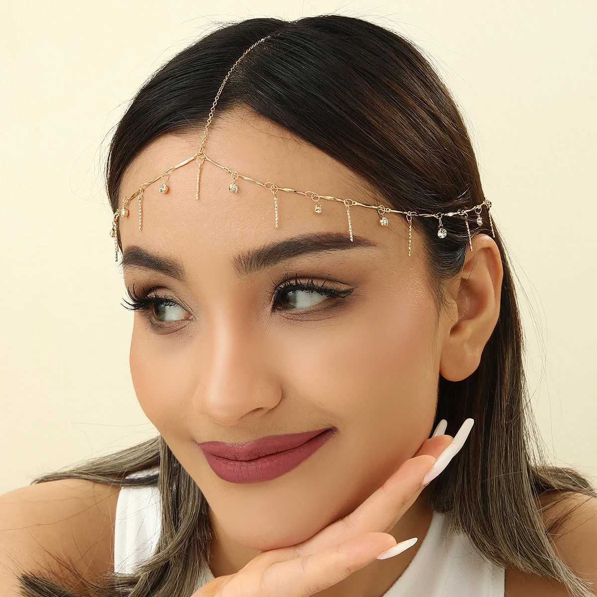 Boho Tassels Rhinestone Head Chain Headbands for Women Vintage Fashion Wedding Accessories Forehead Chain Indian Hair Jewelry Z250605