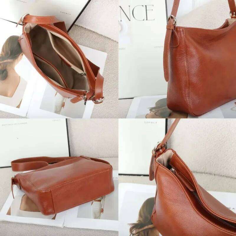 Natural Cow Leather Square Handbag - Crossbody Bucket Style, High-Quality Women's Shoulder Bag, Practical & Luxurious Hobo Bag