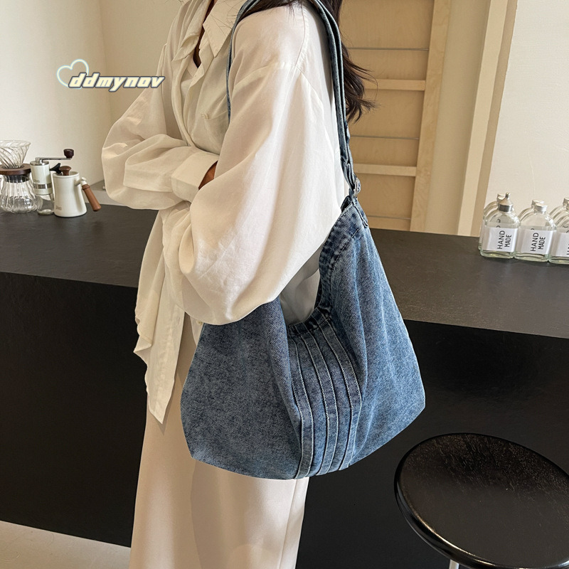 Casual Style Washed Denim for Women 2025 New Literary Canvas Shoulder Large Capacity Tote Bag ddmynov