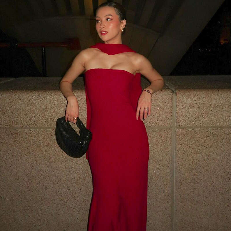 Hot-Selling Summer New Fashionable Elegant Slim Waist Wrapped Chest Fish Tail Pattern Skirt Bottom Shawl Dress B5