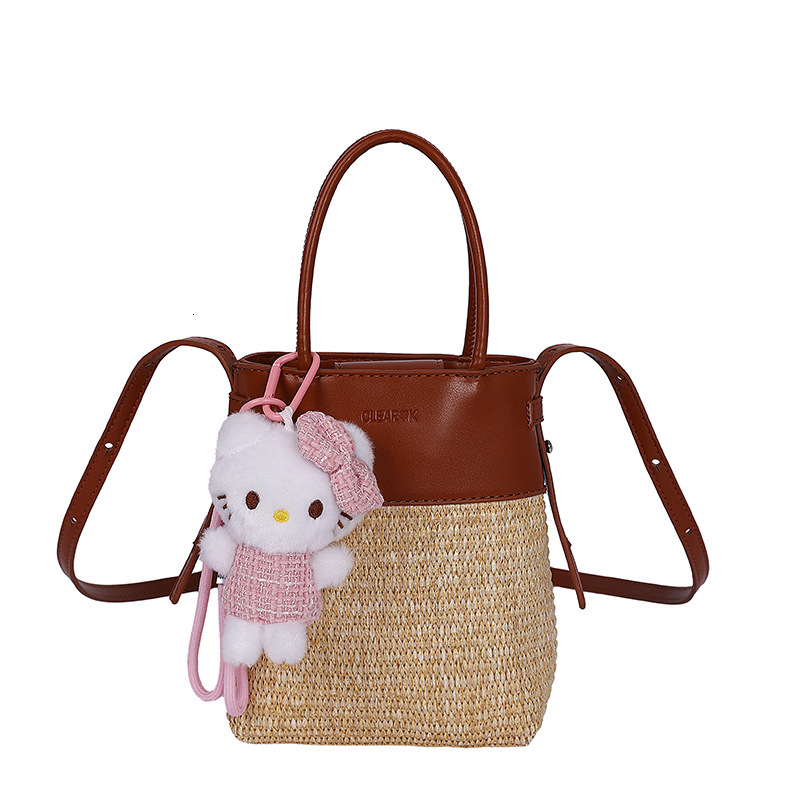 designer Summer Straw Beach Bag 2025 New Patchwork Handbag Niche Design Retro Color Block Bucket Bag Crossb