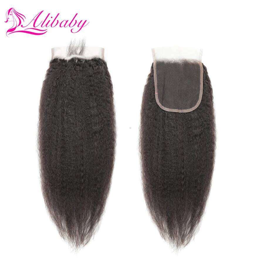 Peruvian Kinky Straight 4x4 100% Remy Human Hair Extension 1 2 With Closure Weave Bundles M