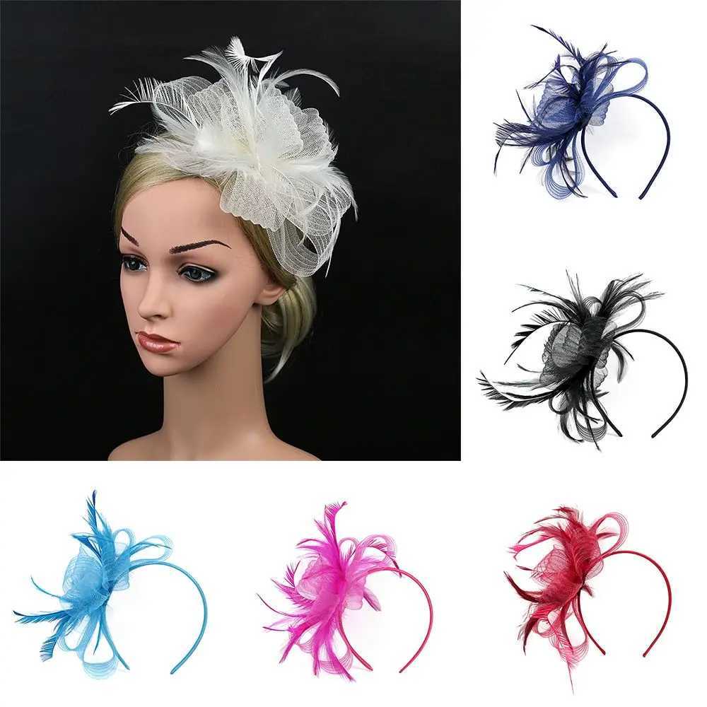 British Retro Women Feather Fascinator Headband Large Floral Hair Clip Cocktail Wedding Party Bridal Hat Decor Ladies Headwear Z250605