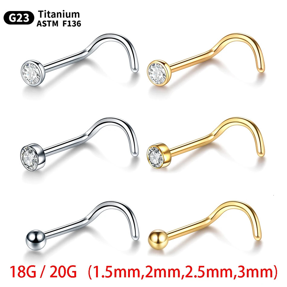 10Pcs/lot G23 Nose Studs Piercing Crystal Nose Screw Flat CZ Nostril Earrings Piercing Nariz Jewelry Nose Rings 20G 18G 250605