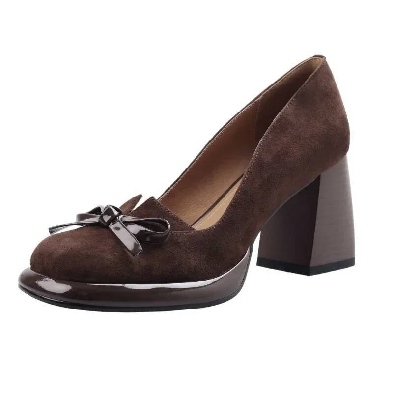 Ddmyoutdoor Women Shoes Retro High Heels Butterfly Knot Square Heel Faux Suede Commuting Elegant Cm Pumps Tacones Para Mujer Outdoor Shoes
