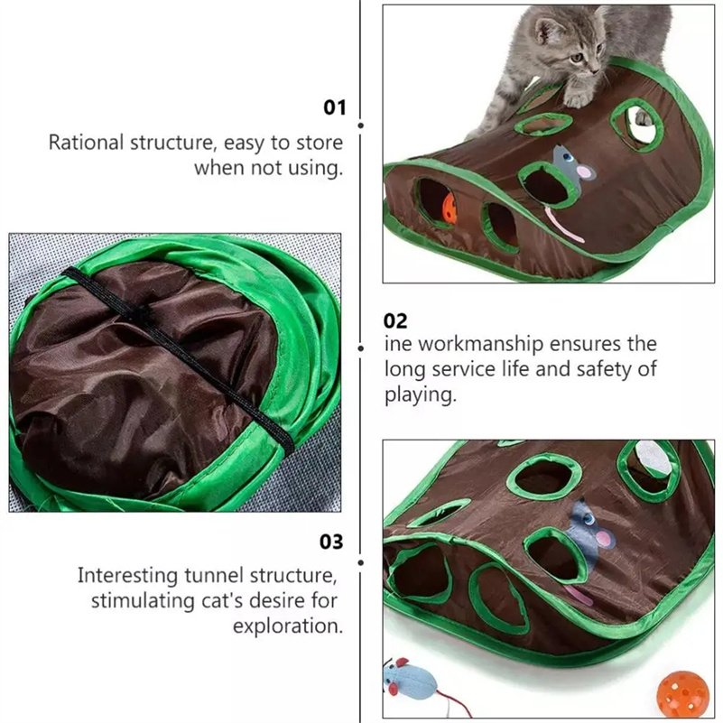Cat Mice Game Intelligence Toy Bell Tent With 9 Hole Cats Playing Tunnel Foldable Mouse Hunt Toys Keeps Kitten Active Pets Toys