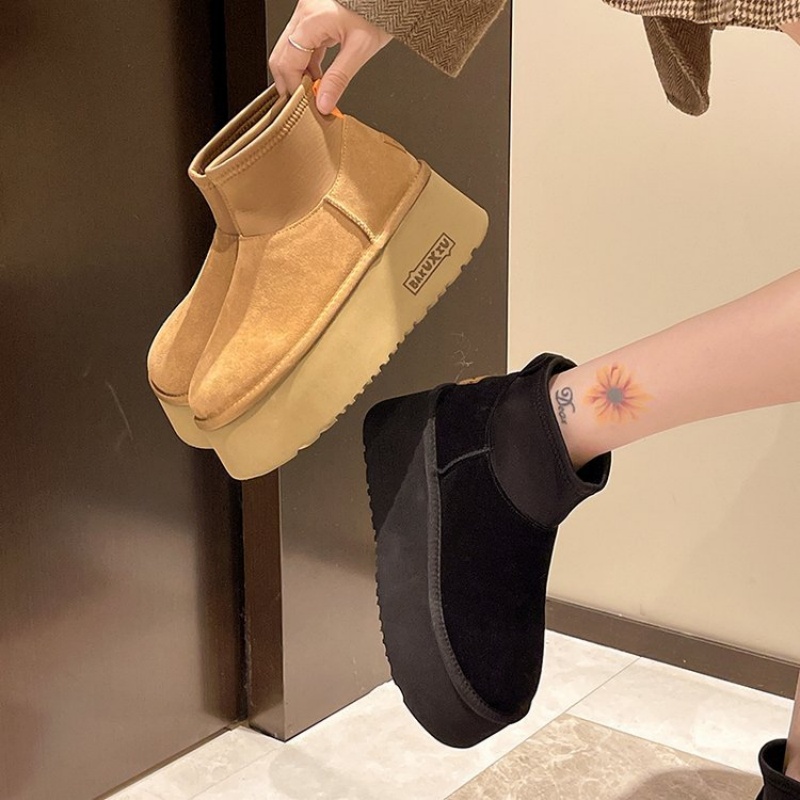 2025 free shipping autumn and winter new female designer thick soled snow boots, height increasing and plush warm short boots, fashionable cotton shoe