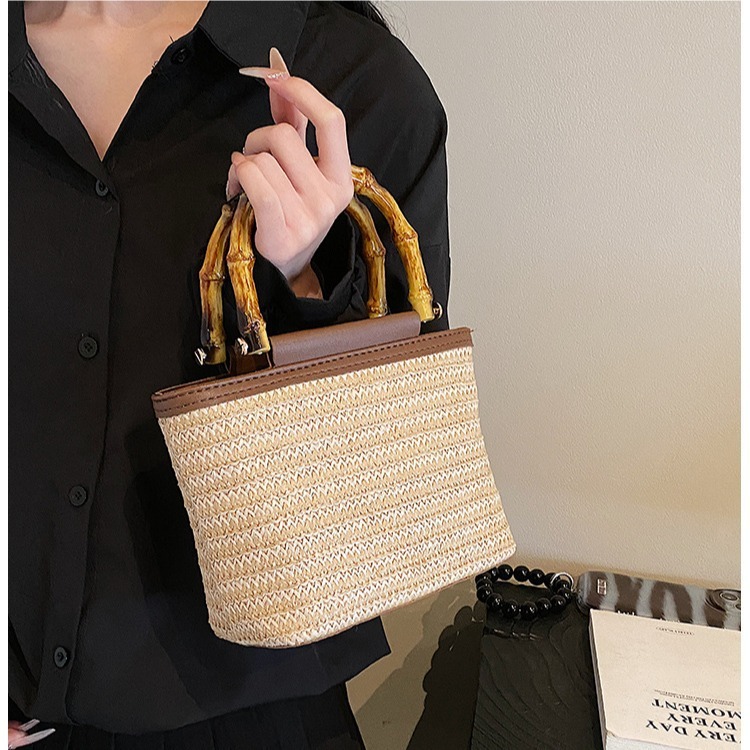 New summer bamboo handbag woven crossbody bag retro casual women s straw trend bag designer women s trend large capacity shoulder bag