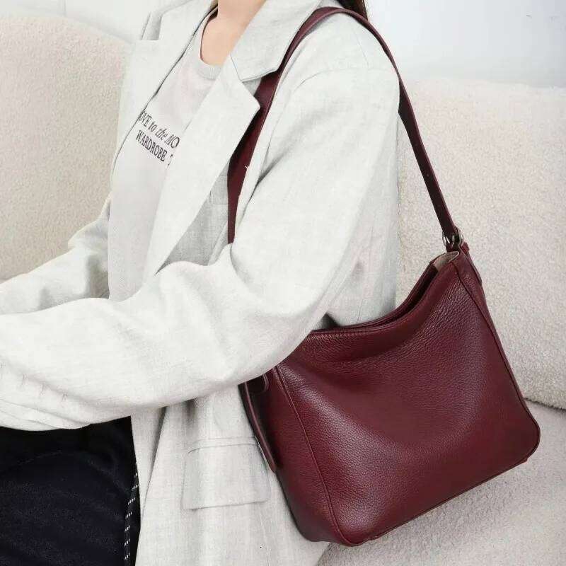 Natural Cow Leather Square Handbag - Crossbody Bucket Style, High-Quality Women's Shoulder Bag, Practical & Luxurious Hobo Bag