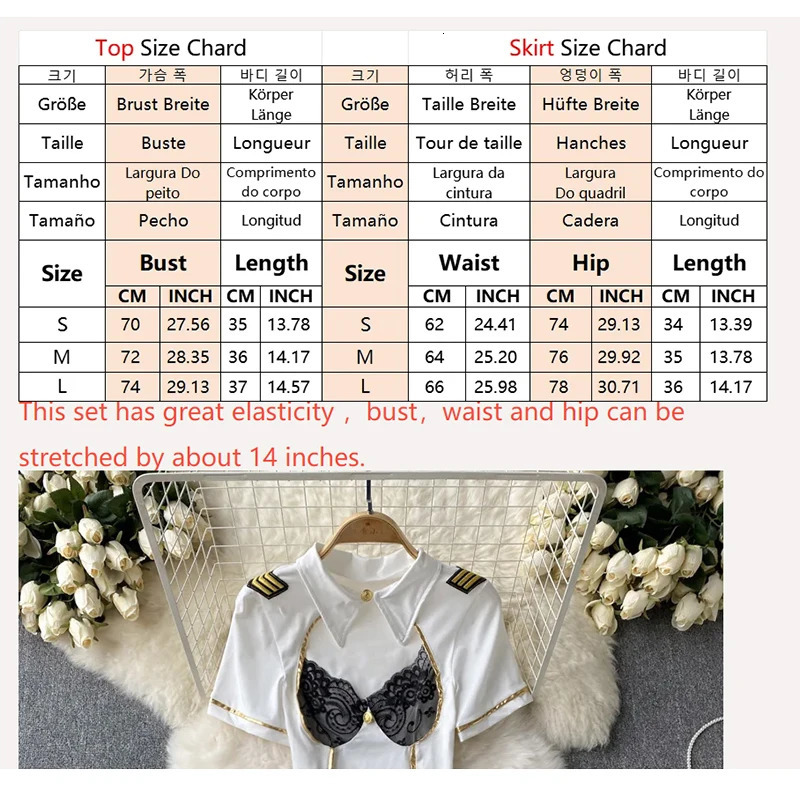 Sexy Suits Lace Patchwork Turn-down Collar Tops Mini Skirt Underpants 3 Pieces Erotic Pajamas Sets Cosplay Captain Women Clothes 250603