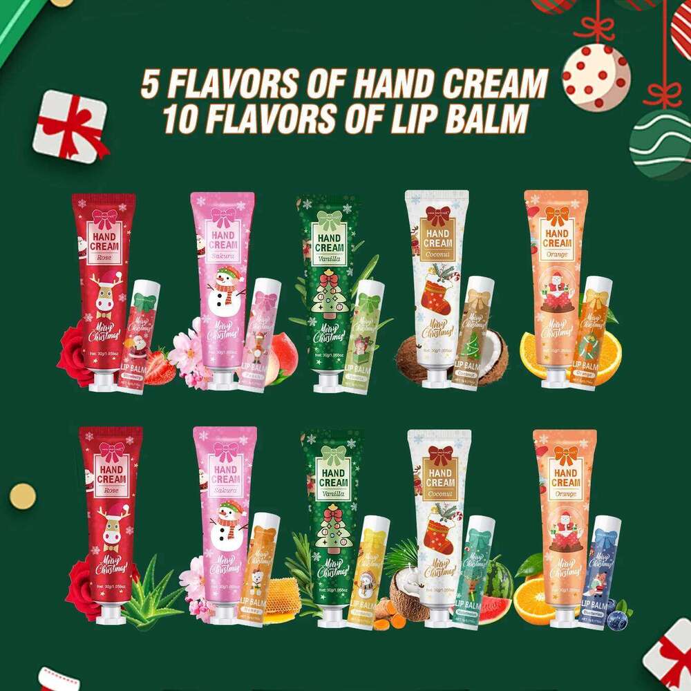 Christmas kit-10 sets/box hand cream kit, lip balm set, with Santa Card and red bag, party gift distribution free shipping