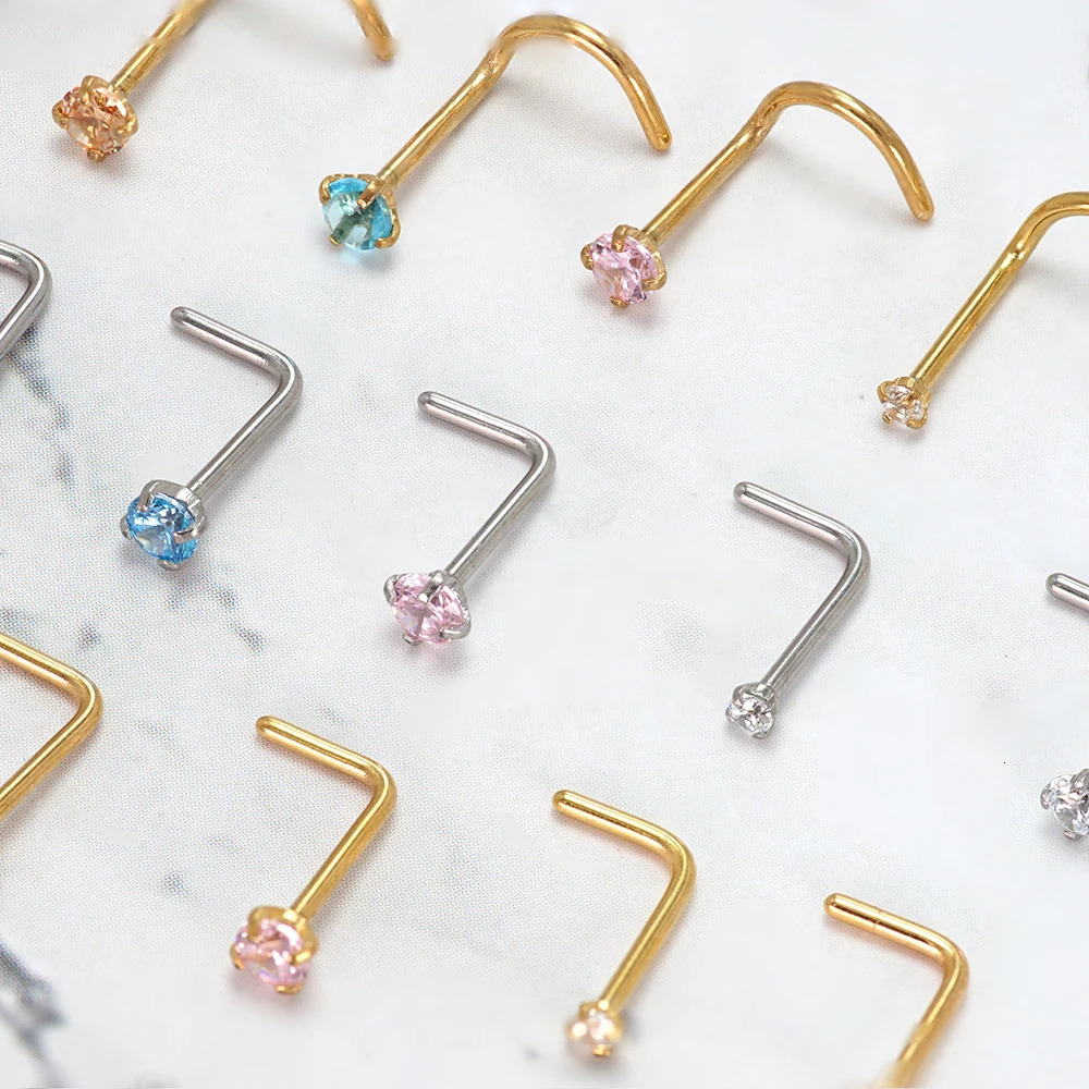5Pcs CZ Stainless Steel Nose Piercing Stud for Women Gem Nostril Rings Body Jewelry Screw L Straight Shape for 1.5 2.0 2.5 3.0mm 250605