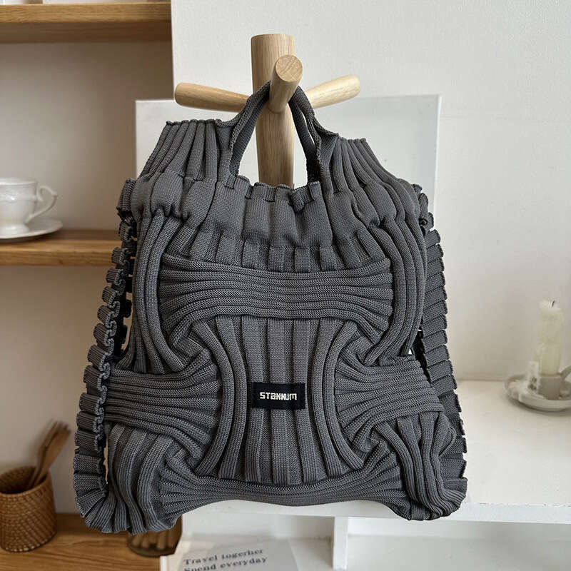 Korean Dongdaemun Unique Niche Design Casual Backpack For Women Knitted Woven Handbag Two-In-One Trendy B5