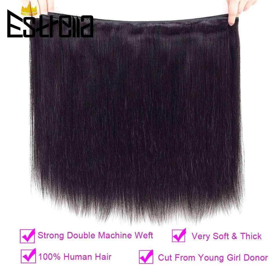 Brazilian Straight 13x4 Lace Closure with Remy Human Hair 2 Bundles With Pre-Plucked Frontal