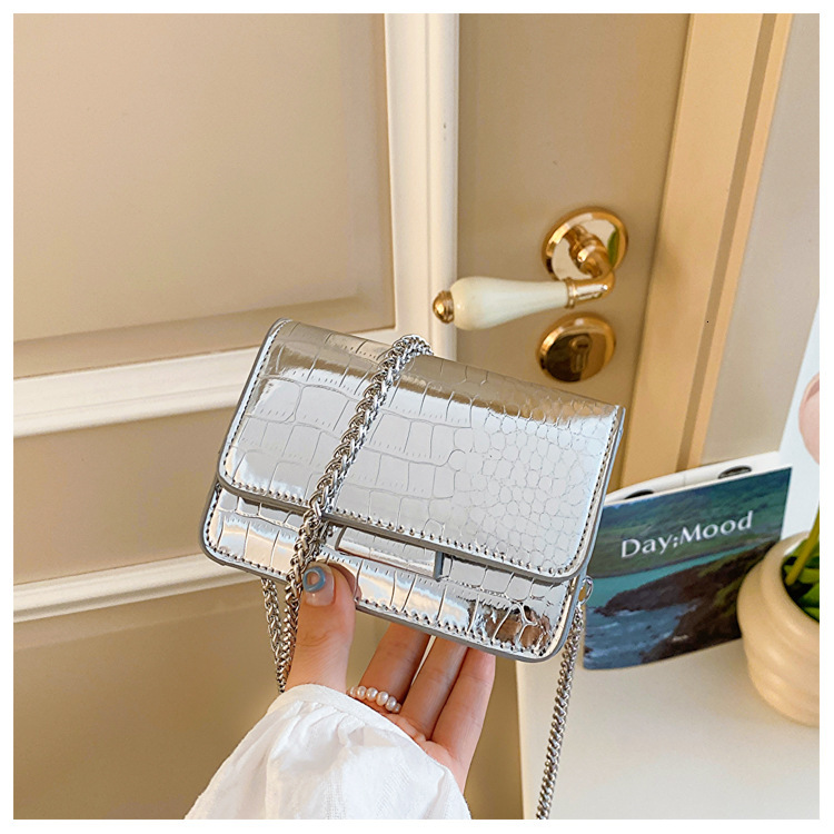 designer 2025 Spring/Summer New Fashion Crocodile Pattern Chain Shoulder Crossbody Small Square Bag for Women, Supports Wholesale and Mixed Orders