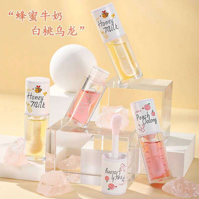 Peach Milk Honey Oil Relieves Dry Moisturizing Gloss Fades Lip Lines Water Light Lips Big Brush Head Cute free shipping