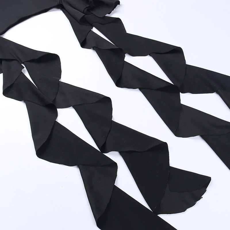 Women Summer Sexy Sleeveless Top Ruffle Edge One Shoulder Slim Fit with Ribbon Bra Top Black Vest 250530