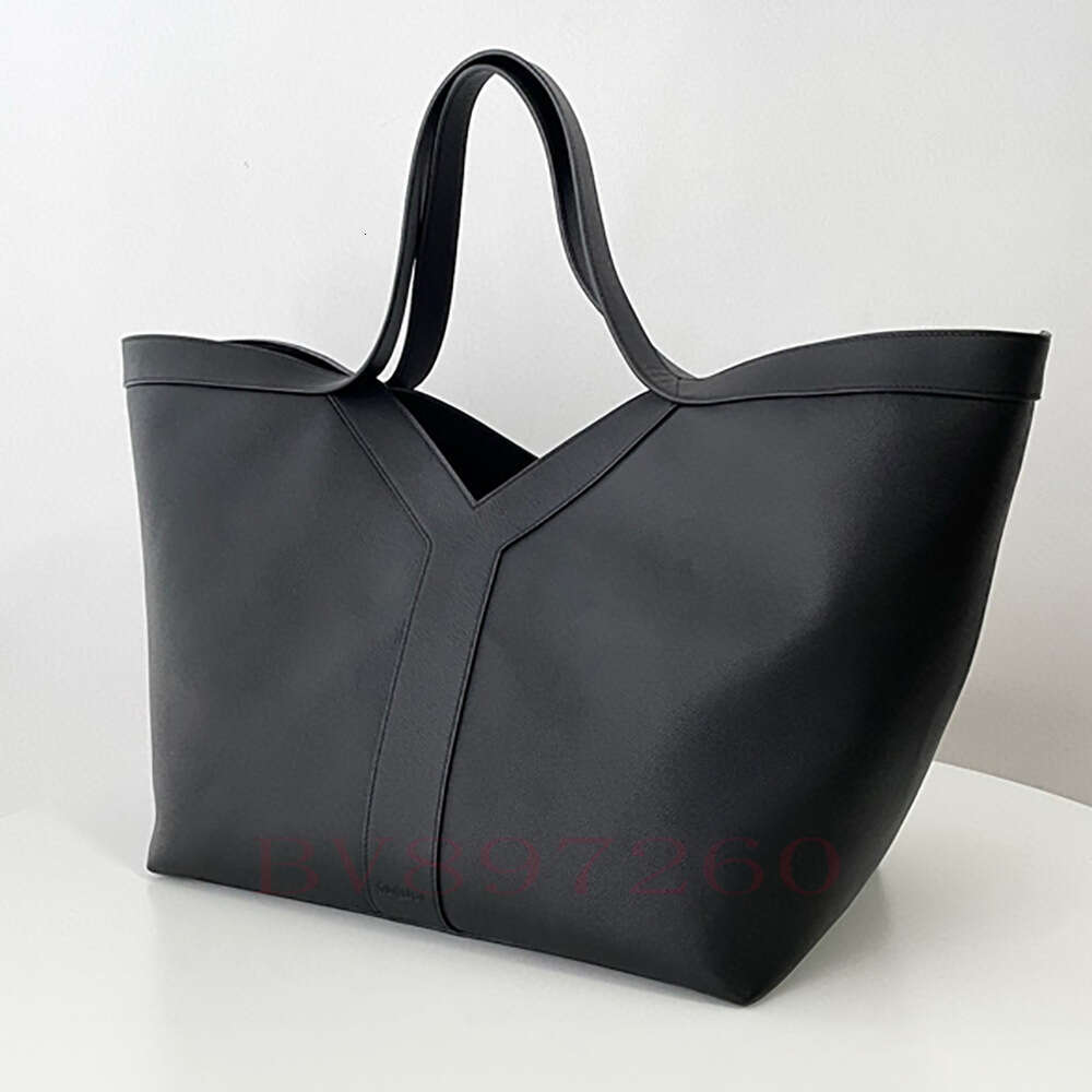 New Lazy Loose Feel for Women Y-Shaped Genuine Leather Tote Large Capacity Shoulder Handbag Commuter Bag