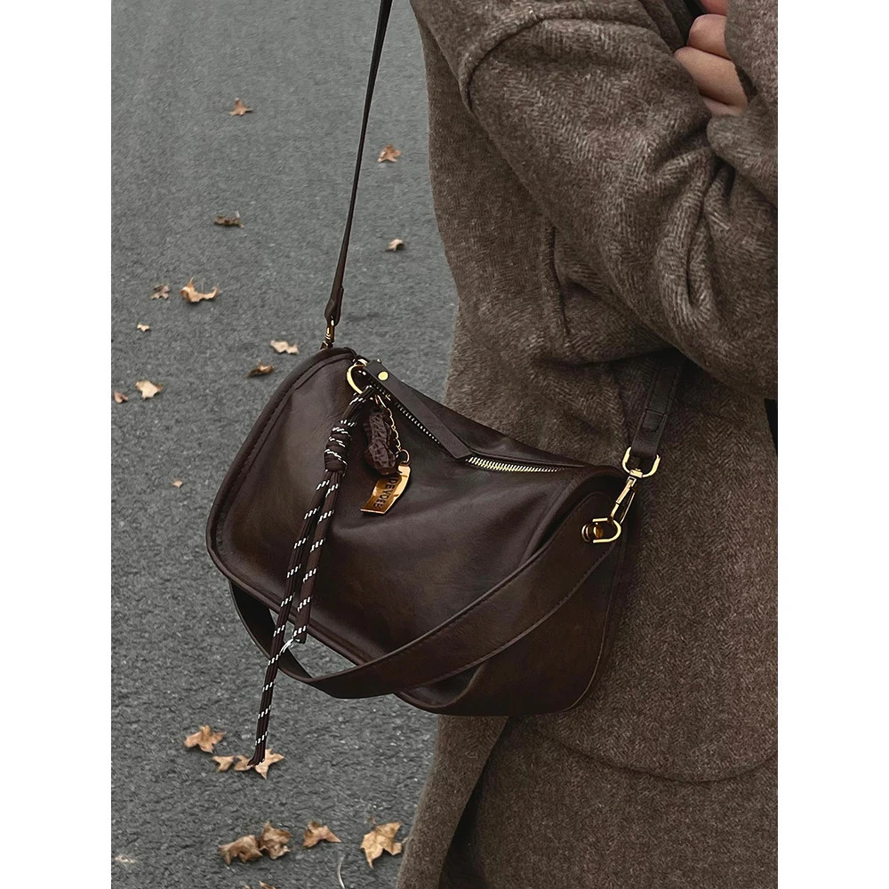 Burgundy Crossbody Bag for Women Fashion Soft PU High-Grade Zipper Commute Handbags Female Elegant Delicate Shoulder Bags 250605