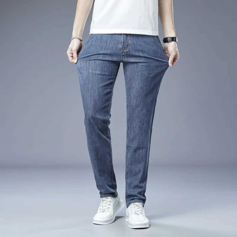 Light Blue Mens Jeans Fashion Slim Trousers Gray Casual Pants Small Stretch Denim Pants Z250605