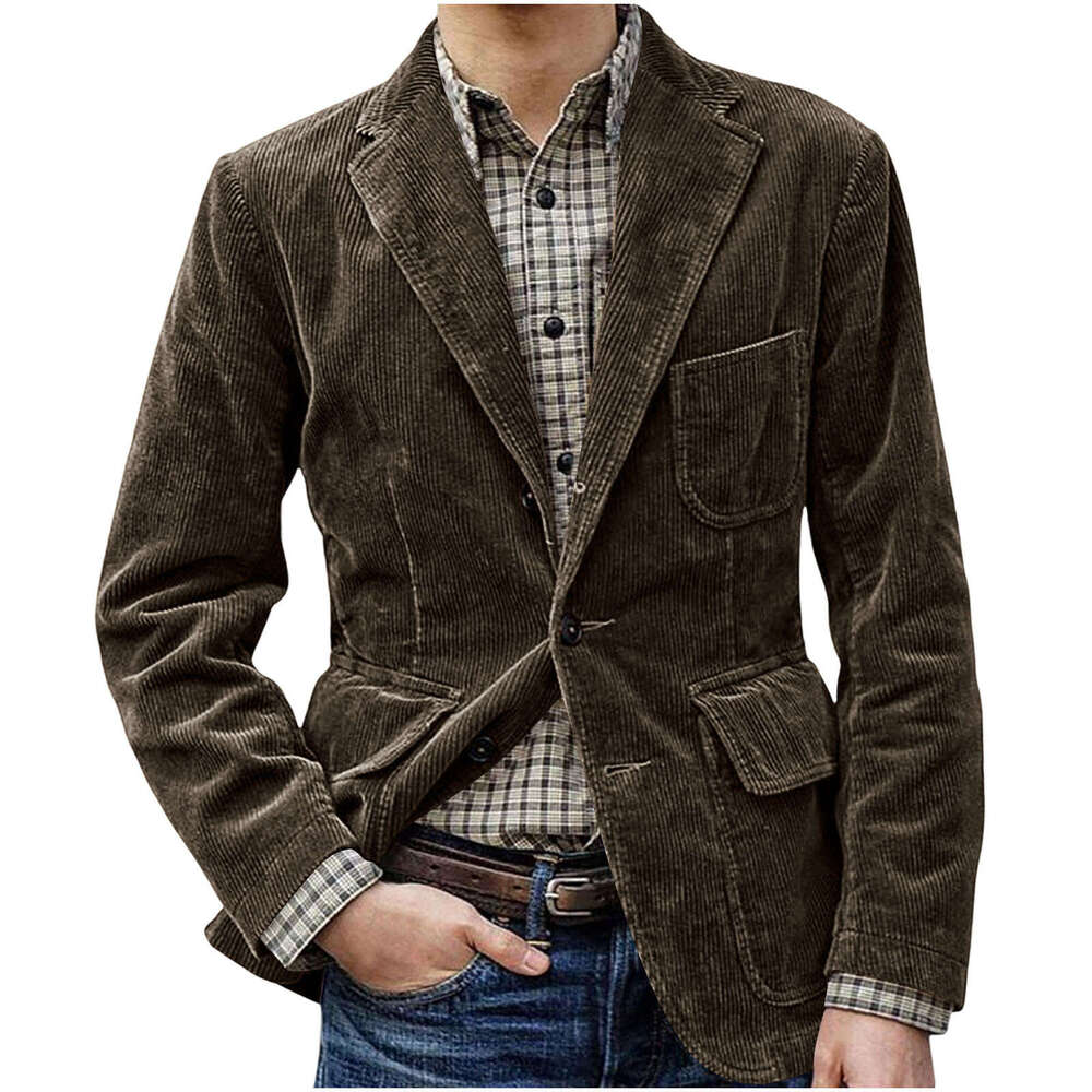 Spring And Autumn New Corduroy Suit Casual Notched Lapel Jacket Men's Solid Color Blazer B5