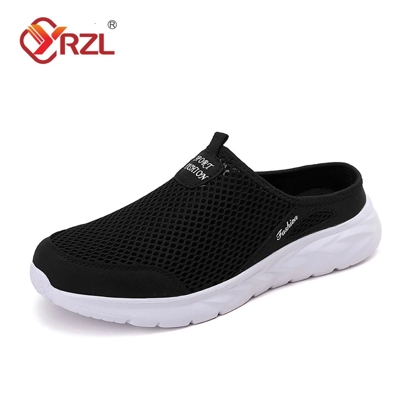 YRZL Mens Half Slippers Summer Breathable Mesh Mens Shoes Outdoor Casual Walking Shoes Large Flat Light Mesh Slippers Sandals 250603