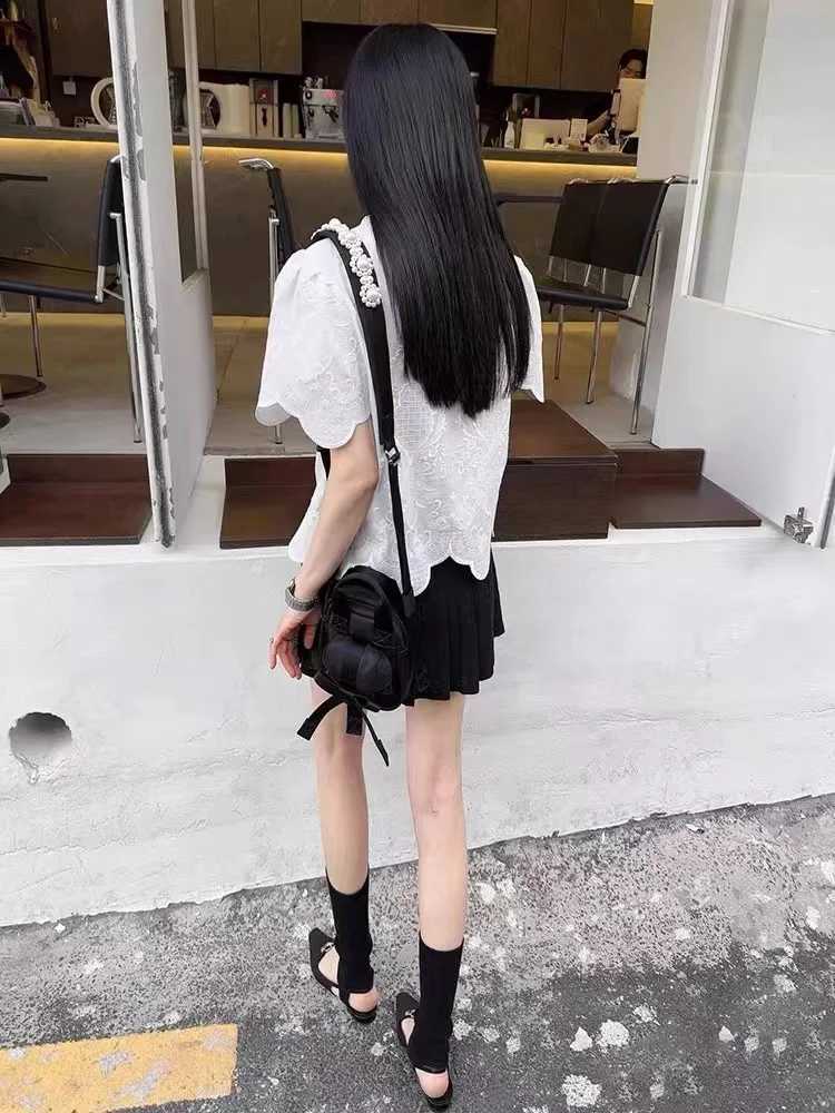 FIRMRANCH Pearl Bead Braided Flower Shoulder Strap Bow Design Canvas Square Single Shoulder Oblique Straddle Bag For Woman Purse M250606