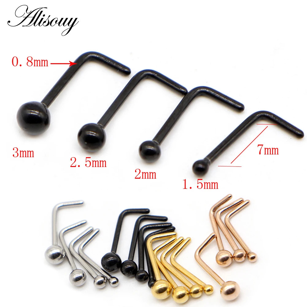 Alisouy 4PCS Stainless Steel Ball Nose Screw Ring L Rose Gold Color Nose Stud Retainer Holder Piercing Body Jewelry 20g 250605