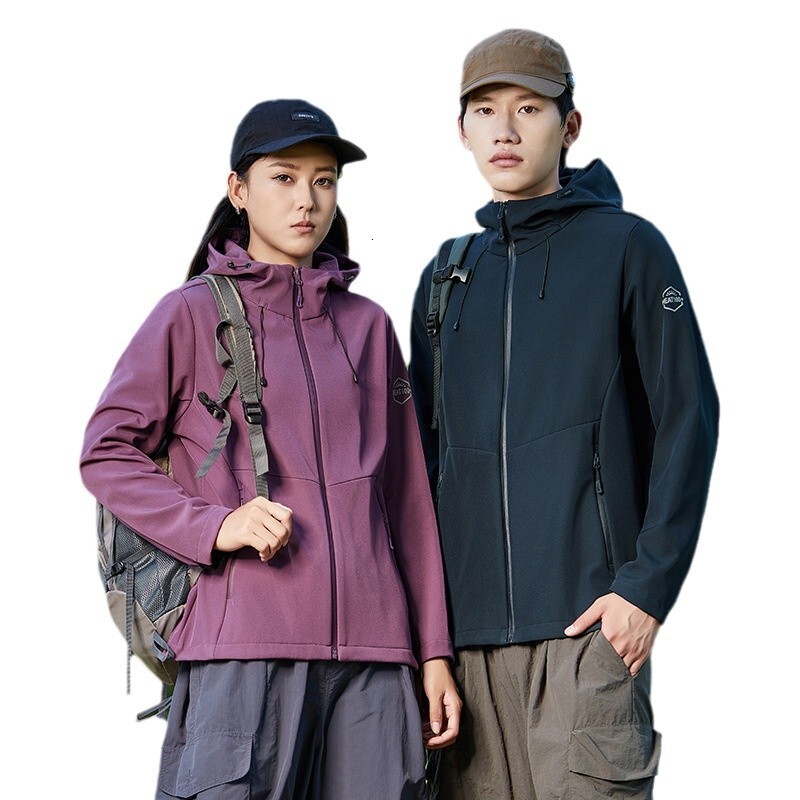 Ddmyoutdoor Outdoor Clothing Solid Color Couple Style Autumn Winter Hooded Windproof Waterproof Warm And Plush Soft Shell Jacket Top Jackets