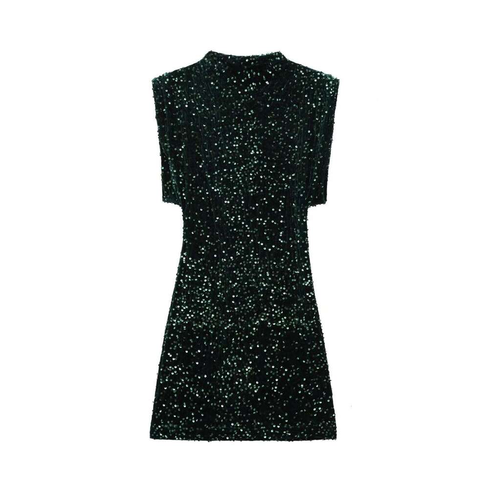 Women's Sequin Embellished Sleeveless Party With Padded Shoulders Mini Dress Y2k B5