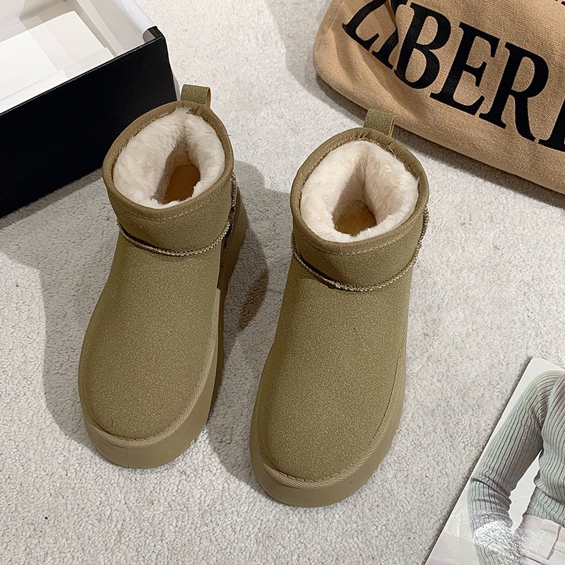 2025 free shipping autumn and winter new female designer thick soled height increasing oversized snow boots with plush cotton shoes black brown