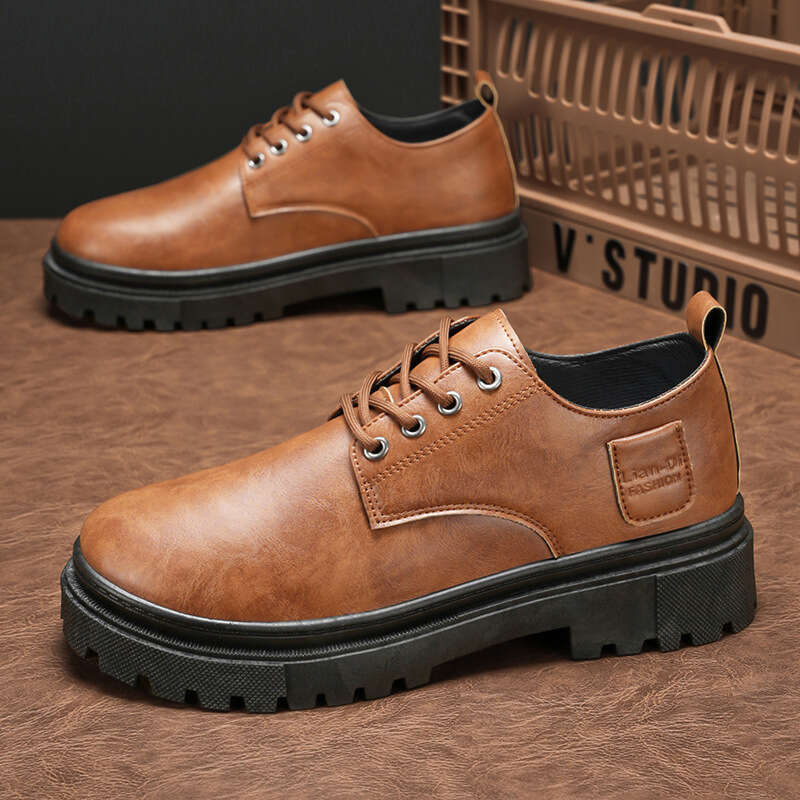 2025 Summer New Leather Fashion Trend Versatile British Style Men's Thick Sole Low-top Casual Shoes