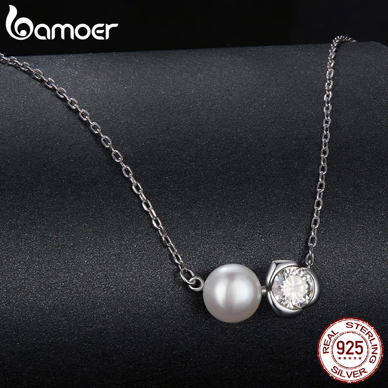 BAMOER White Gold Plated Moissanite Rose Necklace for Women, Real 925 Sterling Silver Small Flower Necklace Christmas Gift MSN040