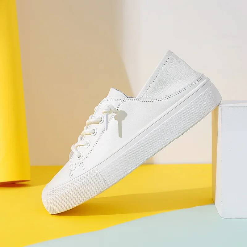 Ddmyoutdoor Genuine Leather White Women S Shoes Ugly Cute Head With Soft Bottom Ladies Design Square Toe Flat Casual Outdoor Shoes