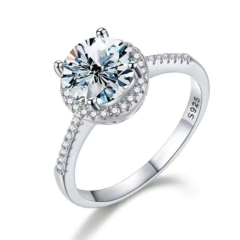 Hotsale Brilliant Round Cut Single halo Diamond Moissanite Ring 925 Sterling Silver 1ct 2ct 6.5MM Women Engagement Fine Jewelry