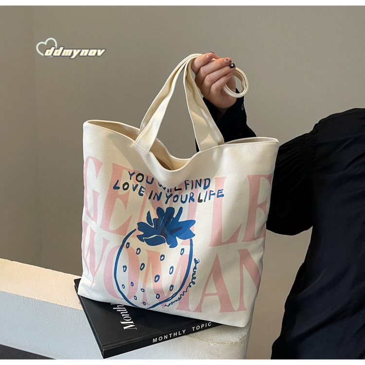 Large Capacity Letter Canvas for Women, Summer New Trendy Fashion Single Shoulder Tote Bag, Outdoor Handheld Shopping Bag ddmynov