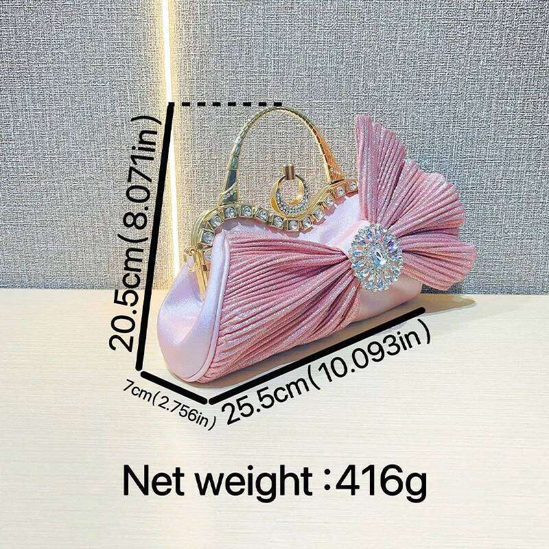 Ladies New Shiny Dia Handmade Bow Evening Designer Wedding Party Handbag French Girl Elegant Clutch Bag