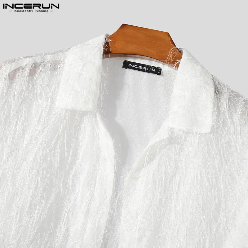 Men Shirt Tassel Chiffon Transparent Lapel Short Sleeve Sexy Men Clothing Summer Streetwear Party Fashion Camisas INCERUN 250605