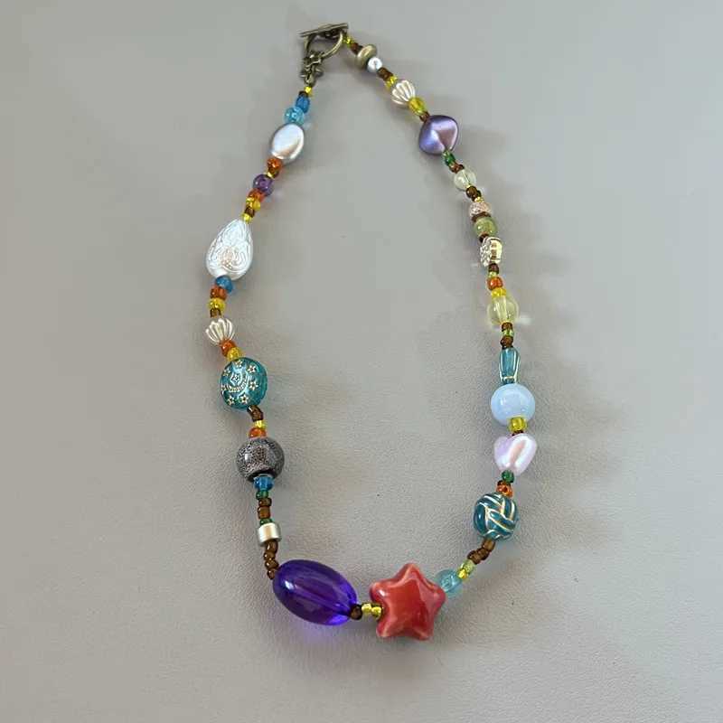 Bohemian Colorful Glaze Bead Choker Necklace For Women Vintage Red Heart Star Pendant Necklace Hawaii Beach Jewelry 2025 New Y250605