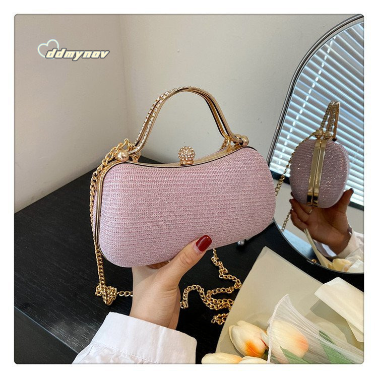 New Women's Handbag 2024 Textured Tote Box Evening Niche Chain Shoulder Crossbody Bag ddmynov