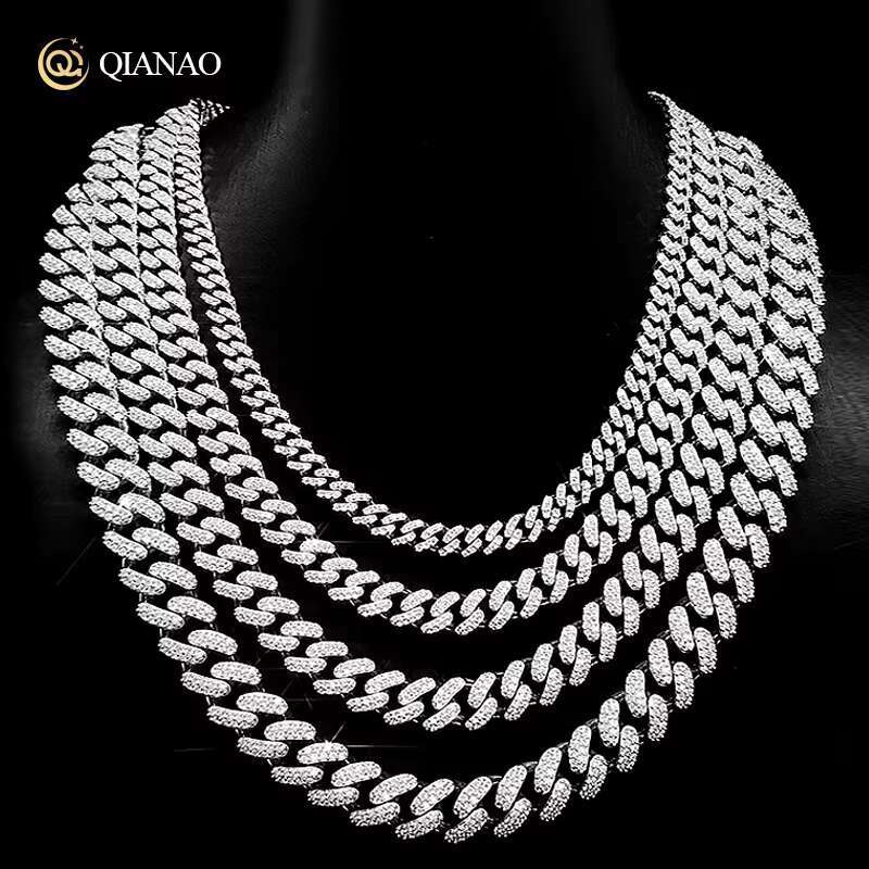 Hot Sales Hip Hop Mens 10mm Solid 925 Sterling Silver VVS1 2 Rows Moissanite Diamond Heavy Iced Out Cuban Link Chain Necklace