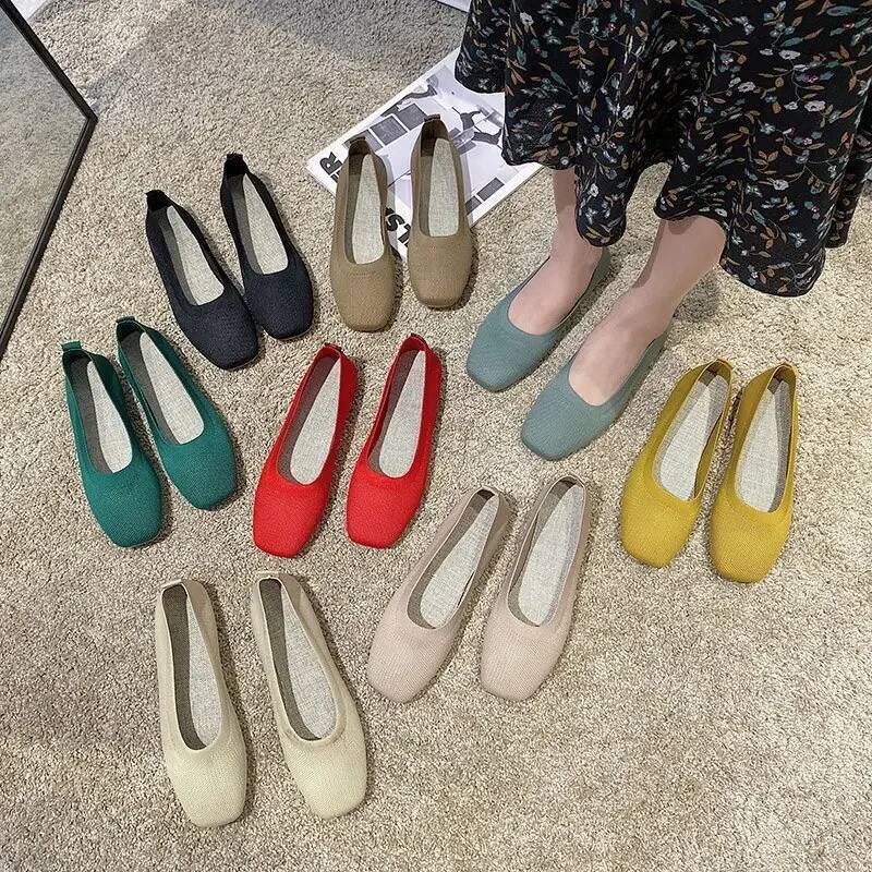 Ddmyoutdoor Stretch Knit Fabric Spring New Women Flat Heel Anti Skid Ballet Flats Shoes Slip On Breathable Loafer Femalehj Outdoor Shoes