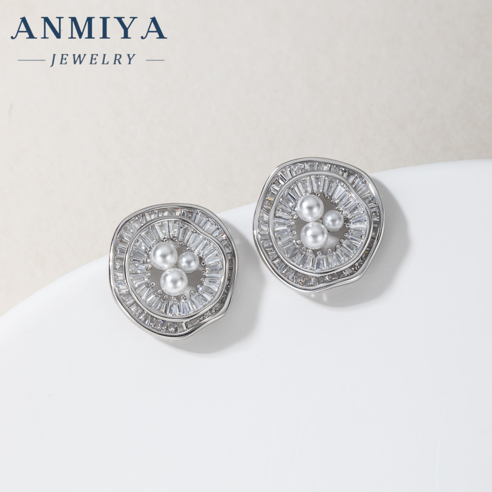 Fine Jewelry Freshwater Pearl 18K Gold Plated Zircon Flower Pendant Necklace Stud Earrings Jewelry Set for Women