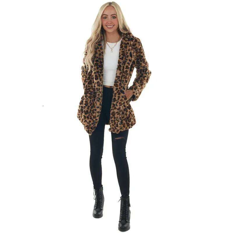 Faux Fur Women Winter Coat Wool 2025 Leopard Jacket Streetwear Warm Jackets Fashion Elegant Ladies Long Sleeve Coats Parkas