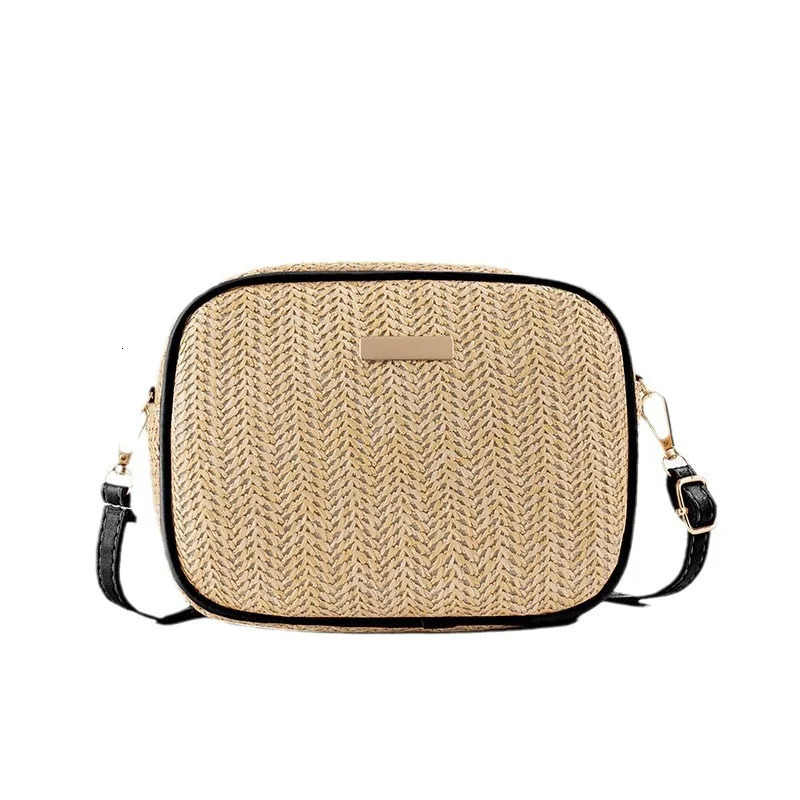 Knitted camera bag with bright film decoration fashionable and simple grass woven womens crossbody shoulder bag 250605