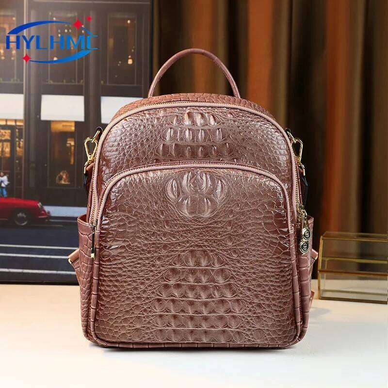 2025 Crocodile Pattern Leather Women Large Capacity Schoolbag Casual Shoulder Travel Commuting Backpacks